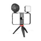 YELANGU PC204 YLG1801D Vlogging Live Broadcast LED Selfie Light Smartphone Video Rig Handle Stabilizer Bracket Kits with Microphone & Tripod, PC204