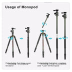 TRIOPO 853 Adjustable Portable Carbon Fiber Tripod with D2-A Ball Head for SLR Camera, 853