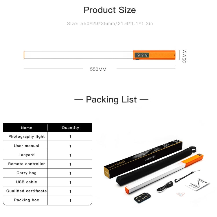 LUXCeO Q508D Dual Color Temperature Photo LED Stick Video Light Handheld LED Fill Light Flash Lighting Lamp, Q508D