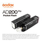Godox AD200 Pro Pocket Flash Light  TTL HSS 2.4G Wireless X System Outdoor Flash Speedlight, AD200 Pro