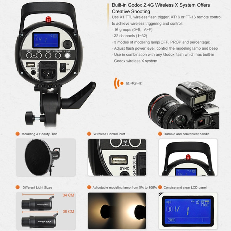 Godox SK400II Studio Flash Light 150Ws Bowens Mount Studio Speedlight, SK400II