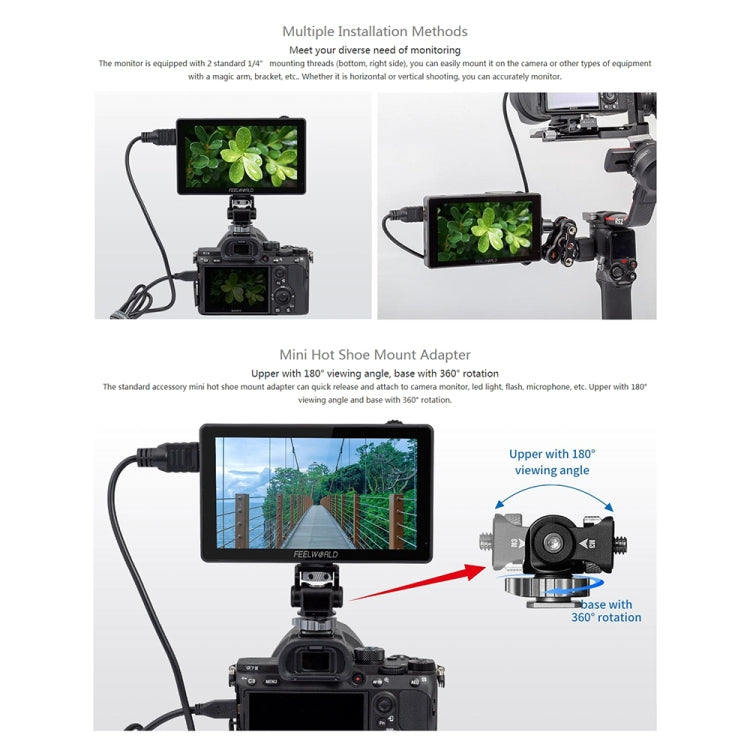 FEELWORLD LUT5 5.5 inch Ultra High Bright 3000nit Touch Screen DSLR Camera Field Monitor, LUT5
