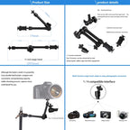 11 inch Adjustable Friction Articulating Magic Arm + Large Claws Clips, 11 inch Magic Arm + Claws Clips