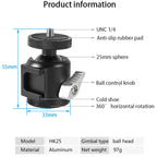 BEXIN HK25 Aluminum Alloy Cold Shoe Tripod Adapter Ball Head, HK25