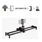 YELANGU L60E 60cm Slide Rail Track + L4 3-Wheel Video Dolly with Phone Clamp & Ballhead, L60E+L4X+PC03+Ballhead