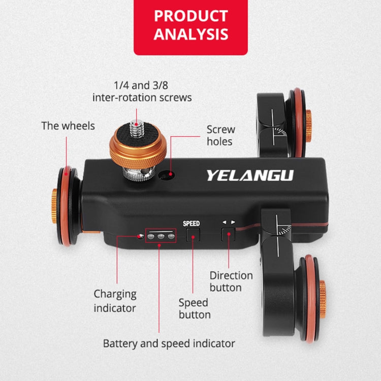YELANGU L4X Camera Wheel Dolly + PC142 Phone Clamp with Remote, Load: 3kg, L4X Dolly+ PC142 Phone Clamp