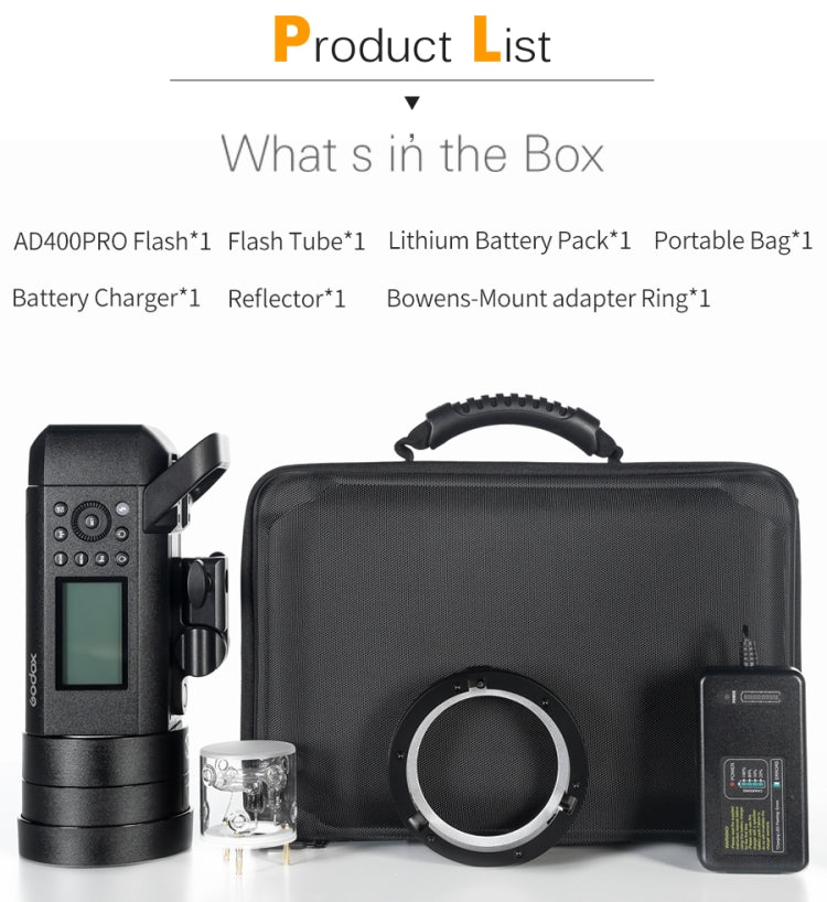 Godox  AD400 Pro WITSTRO 400Ws All-in-One Outdoor Flash 2.4GHz Speedlite Light, AD400 Pro