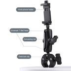 Extended Version 360 Rotation Adjustable Action Camera Bike Motorcycle Handlebar Holder with Phone Clamp, Extended Version with Phone Clamp
