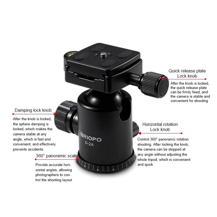 TRIOPO D-2A 360 Degree Rotation Aluminum Alloy Tripod 36mm Ball Head with Quick Release Plate, D-2A