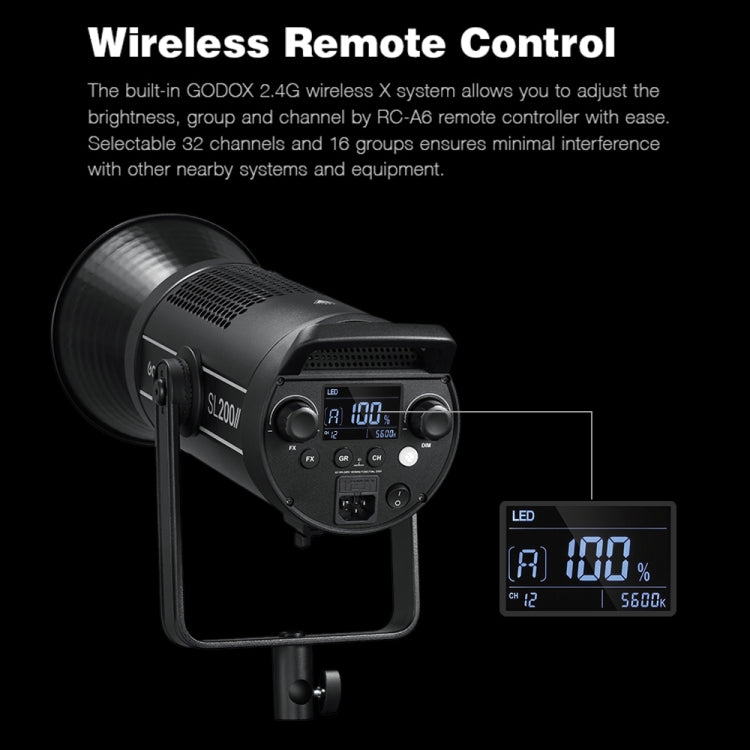Godox SL200II 200W 5600K Daylight-balanced LED Light Studio Continuous Photo Video Light, SL200II
