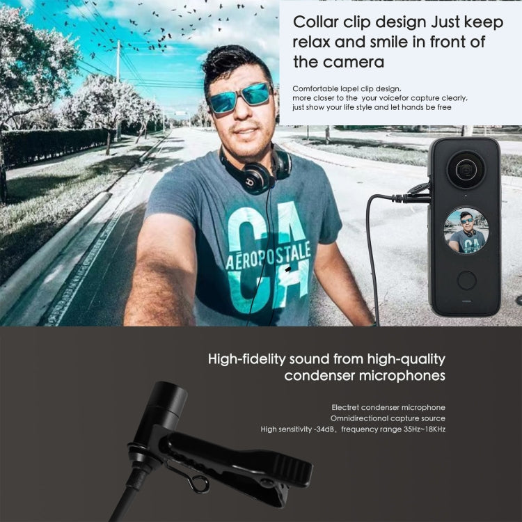 For Insta360 ONE X2 Lavalier Clip Type-C Recording Microphone, For Insta360 ONE X2