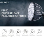 FEELWORLD FSP60 60cm Parabolic Softbox Quick Release Diffuser with Bowens Mount, FSP60 60cm