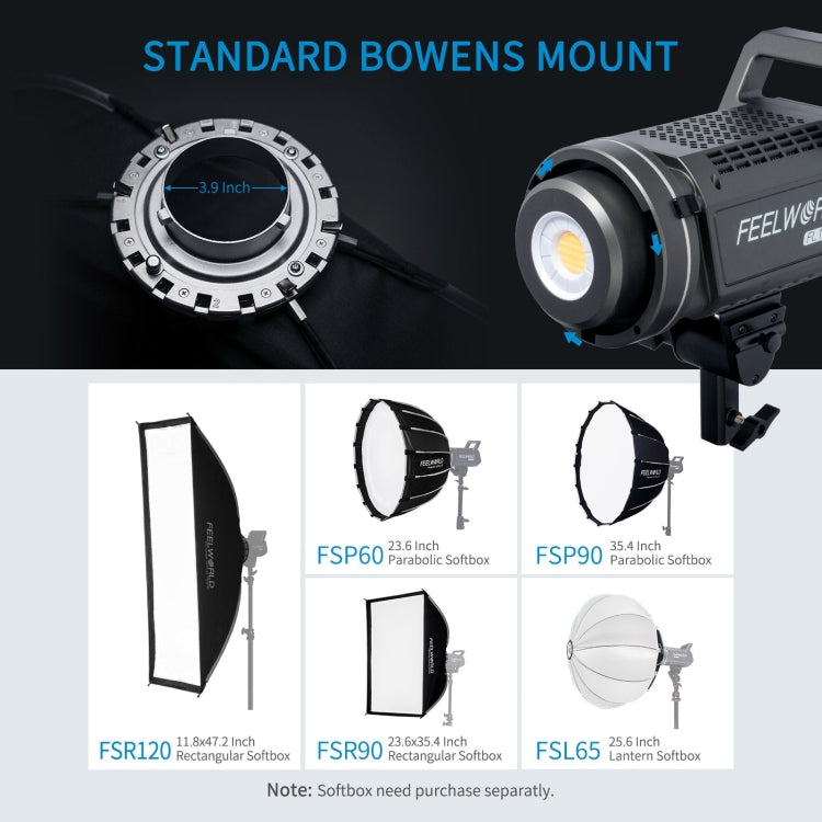 FEELWORLD FL125D 125W Daylight Point Source Video Light, Bluetooth APP Control, FL125D