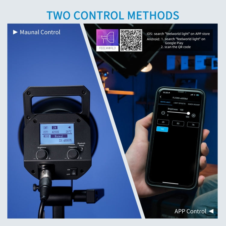 FEELWORLD FL125D 125W Daylight Point Source Video Light, Bluetooth APP Control, FL125D