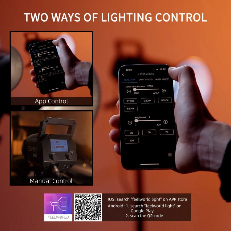 FEELWORLD FL225B 225W Bi-color Point Source Video Light, Bluetooth APP Control, FL225B