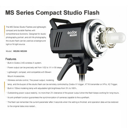 Godox MS300 Studio Flash Light 300Ws Bowens Mount Studio Speedlight
