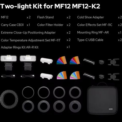 Godox MF12-K2 Macro Flash 2-Light Kit 2.4 GHz Wireless Control Light, MF12-K2