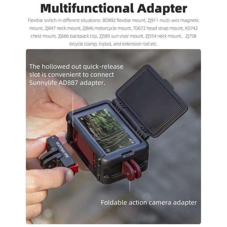 For DJI Osmo Action 5 Pro / 4 / 3 Sunnylife Protective Case Frame Mount Adapter Sun Hood Housing Case, For DJI Osmo Action 5 Pro / 4 / 3