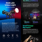 Godox SL300R RGB LED Video Light 310W CRI/TLCI 97+ COB Monolight Bowens Mount Studio Photo Light, SL300R