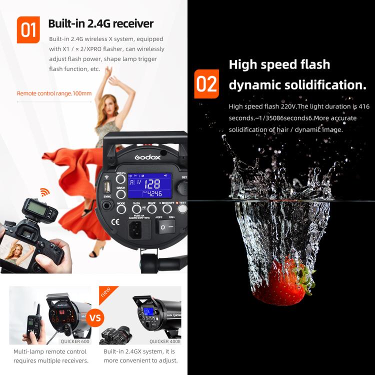 Godox Quicker 400IIM Studio Flash Light 400Ws Bowens Mount Strobe Flash, Quicker 400IIM