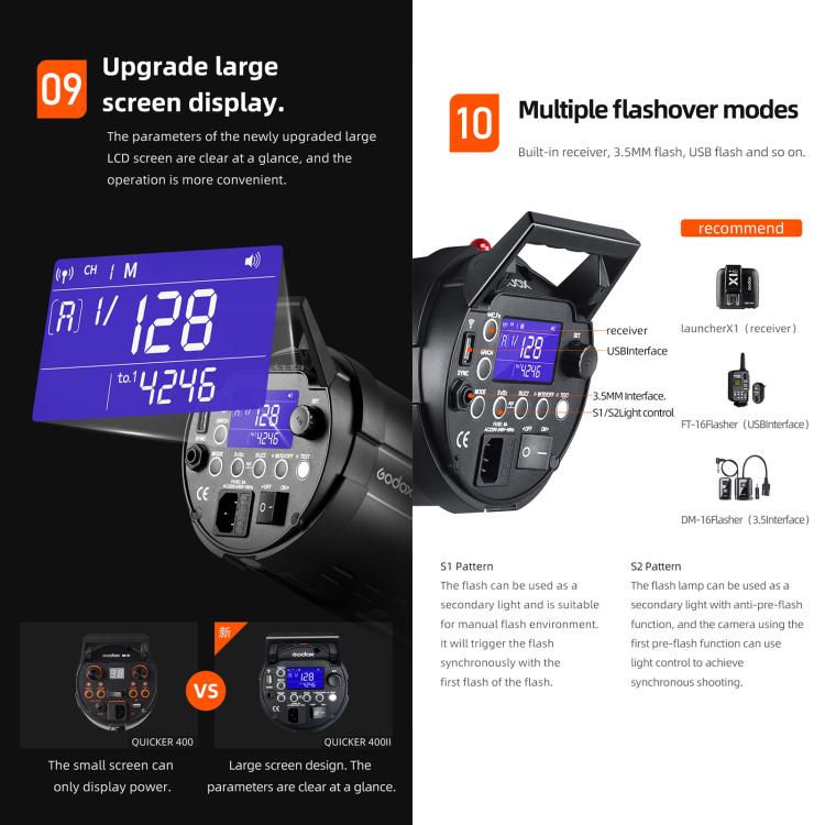 Godox Quicker 400IIM Studio Flash Light 400Ws Bowens Mount Strobe Flash, Quicker 400IIM