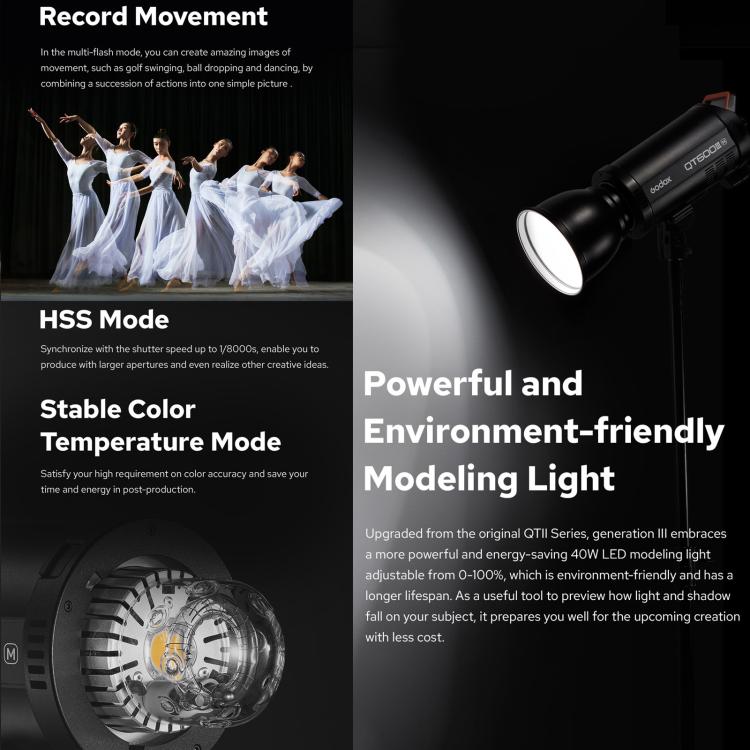 Godox QT400IIM Strobe Studio Flash Light 400Ws Bowens Mount High Speed Flash, QT400III