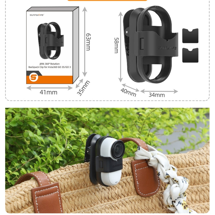 For Insta360 GO3 / GO 3S Sunnylife 360 Degree Rotation Backpack Clip Action Camera Clamp Mount, Rotation Backpack Clip