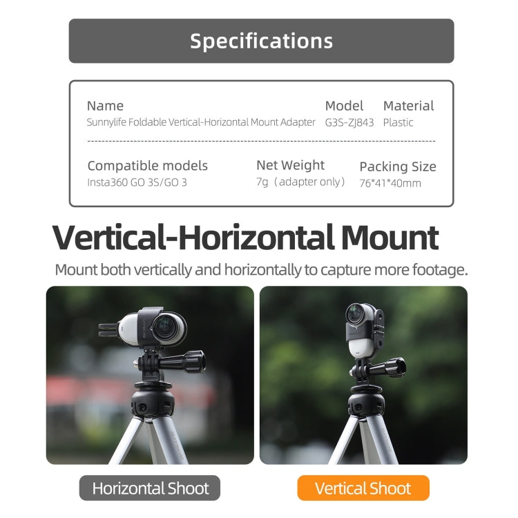 For Insta360 GO 3S / GO 3 Sunnylife Foldable Vertical-Horizontal Mount Adapter Protective Frame Brackets Housing Case, For Insta360 GO 3S / GO 3