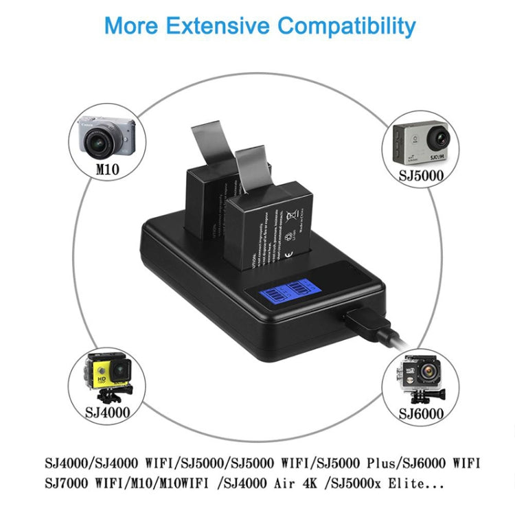 SJCAM SJ7000 / SJ6000 / SJ5000 / SJ4000 Battery LCD Screen Dual Batteries Charger, Displays Charging Capacity, For SJCAM SJ7000