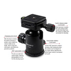 TRIOPO M2508 Multifunction Adjustable 4-Section Portable Aluminum Alloy Tripod Monopod with D-2A Ball Head for SLR Camera, M2508+D2A