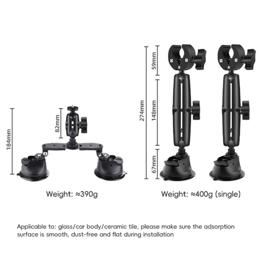 1/4 inch Screw Dual-Leg  Suction Cup Mount and 2 x Single-leg Car Suction Cup Mount Crab Clamps Set, Dual-Leg Suction Cup Mount and 2 x Single-leg Car Suction Cup