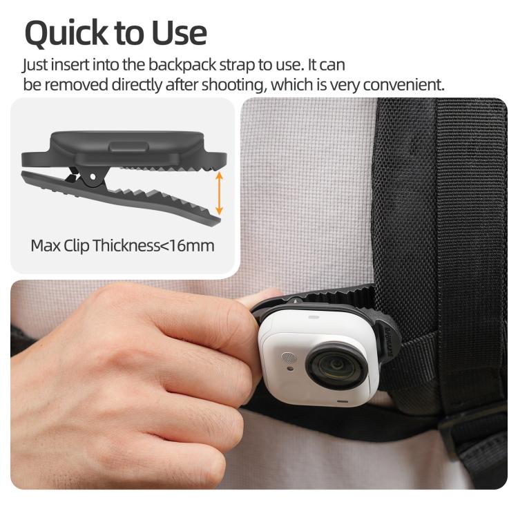 For Insta360 GO Ultra Sunnylife Magnetic Backpack Clip Action Camera Clamp Vertical-Horizontal Mount, For Insta360 GO Ultra Black