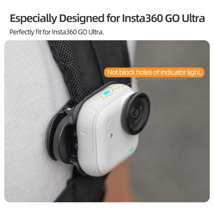 For Insta360 GO Ultra Sunnylife Magnetic Backpack Clip Action Camera Clamp Vertical-Horizontal Mount, For Insta360 GO Ultra Black