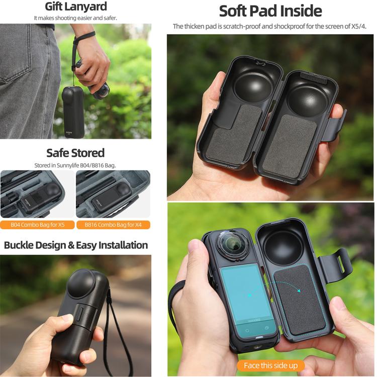 For Insta360 X5 / X4 Sunnylife Integrated Lens Screen Protective Cover Camera Case with Strap