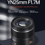 YONGNUO YN25mm F1.7M STM M4/3 Mount Lens for Panasonic / Olympus, YN25mm F1.7M