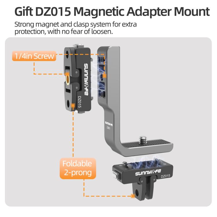 For Insta360 X5 / X4 Sunnylife L-Type Vertical-Horizontal Magnetic Mount with DZ015 Magnetic Adapter Quick Release Mount Adapter Stand