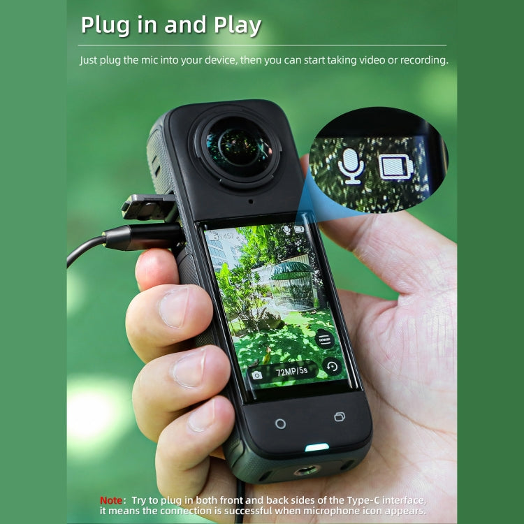 For Insta360 X4 Sunnylife Lavalier Clip Type-C Recording Microphone, For Insta360 X4