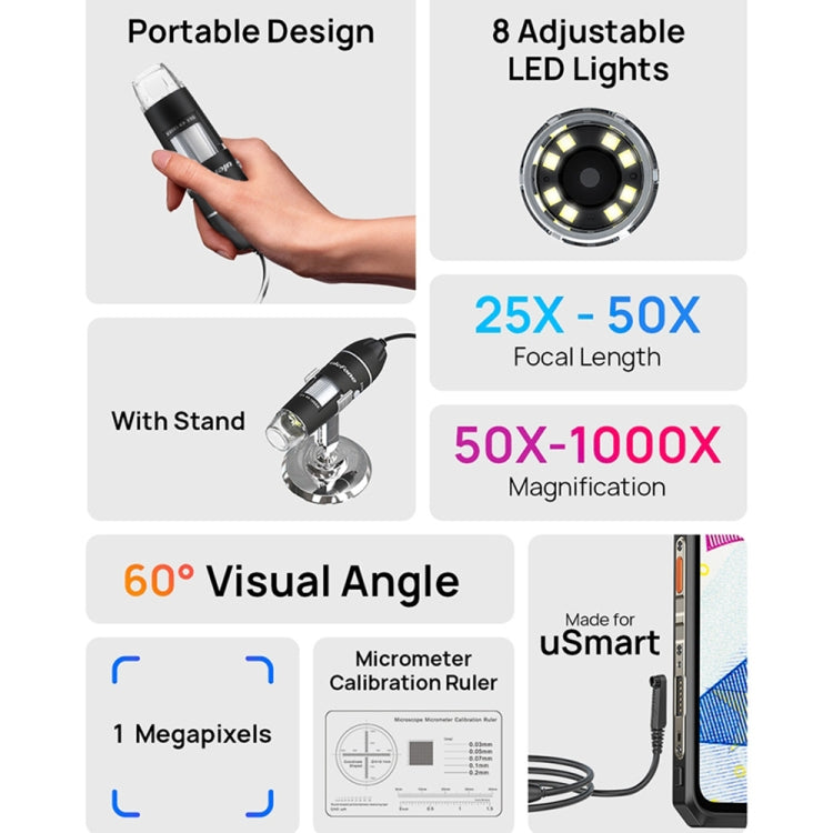 Ulefone uSmart C01 Wired Digital Microscope for Ulefone Armor 18 Series / 9 / 9E & Power Armor 16 Series / 13 / 21 / Armor Pad, uSmart C01
