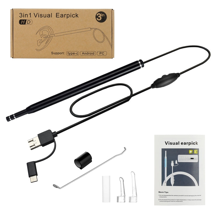 AN101 5.5mm Home Otoscope Three-in-One Ear Endoscope 30W HD Otoscope Visual Ear Picking Otoscope, 30W