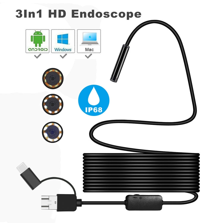Y101 8mm Spiral Head 3 In 1 Waterproof Digital Endoscope Inspection Camera, Length: 3.5m Flexible Cable, Length: 3.5m Flexible Cable