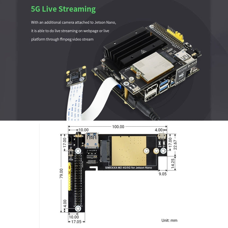 Waveshare SIM8202G-M2 5G Snapdragon X55 Multi Mode Multi Band 5G/4G/3G Module Expand Board for Jetson Nano, US Plug, SIM8202G-M2 US Plug