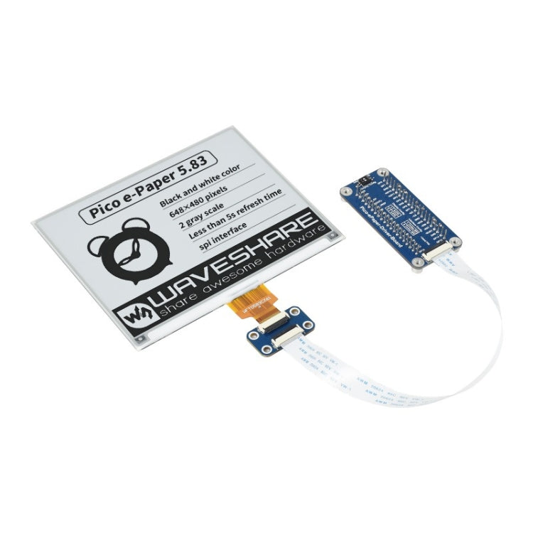 Waveshare 5.83 inch 648x480 Pixel Black White E-Paper E-Ink Display Module for Raspberry Pi Pico, SPI Interface, 20126