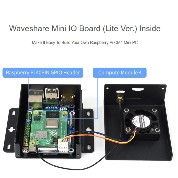 Waveshare Mini IO Board Lite Ver Mini-Computer Base Box with Metal Case & Cooling Fan for Raspberry Pi CM4, IO Board Lite Ver