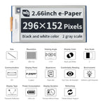 Waveshare 2.66 inch 296 x 152 Pixel Black / White E-Paper E-Ink Display Module for Raspberry Pi Pico, SPI Interface, 20052