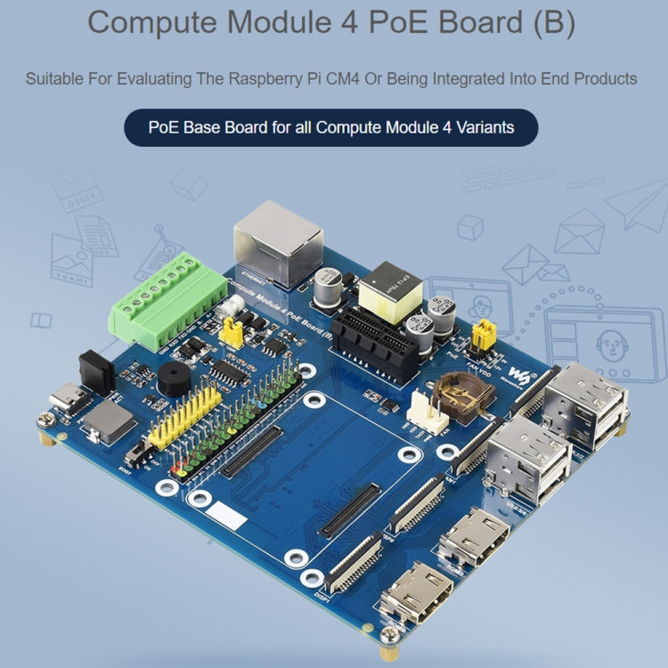 Waveshare Compute Module IO Board with PoE Feature (Type B) for Raspberry Pi all Variants of CM4, Type B for Raspberry Pi  CM4