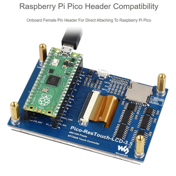 WAVESHARE 3.5 inch 65K Colors 480 x 320 Touch Display Module for Raspberry Pi Pico, SPI Interface, 3.5 inch