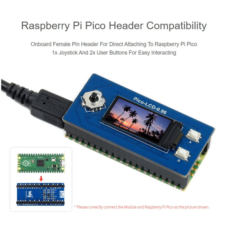 WAVESHARE 65K Colors 160 x 80 Pixel 0.96 inch LCD Display Module for Raspberry Pi Pico, SPI