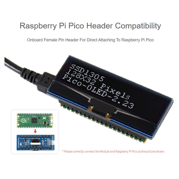 WAVESHARE 128 x 32 Pixel 2.23 inch OLED Display Module for Raspberry Pi Pico, SPI/I2C, 19750