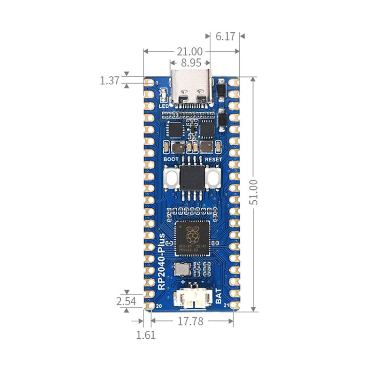 Waveshare RP2040-Plus Pico-like MCU Board Based on Raspberry Pi MCU RP2040, without Pinheader, RP2040-Plus without Pinheader