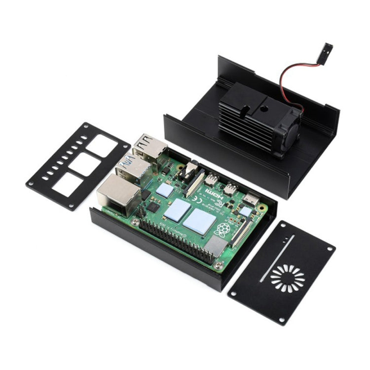 Waveshare Stripe Aluminum Cooling Case for Raspberry Pi 4, Built-In Active Radiator with Fins, Stripe Aluminum Cooling Case